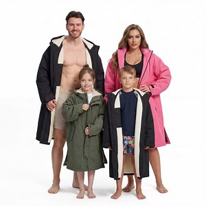 Lobmouse Swim Parka for Adult and Kids,Unisex Fleece Lined Hooded Swim Jacket,Waterproof Windproof Versatile Warm Coat Oversized Bat Wing Changing Poncho for Surfing Swimming