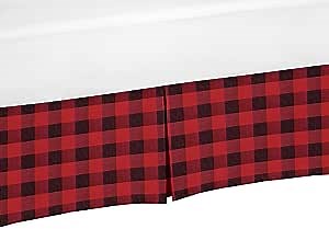 Sweet Jojo Designs Woodland Buffalo Plaid Pleated Queen Bed Skirt Dust Ruffle - Red and Black Rustic Country Lumberjack