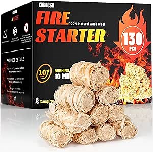 130 pcs Fire Starter-All Natural Wood Fire Starters for Fireplace,BBQ,Camping,Grill, Waterproof Quick Ignition Camp Fires tarter Accessories Kit (Indoor/Outdoor Use)