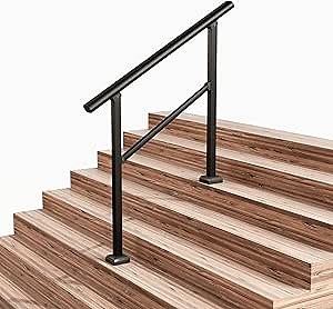 4 Step Hand Rails for Outdoor Steps, Hand Rail for Porch Railing Deck Railing, Black