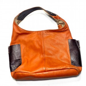 Pebbled Leather Hobo Handbag Purse Shoulder Tote Orange Brown