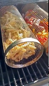 Versatile Rolling Grill Basket - Stainless Steel Wire Mesh Cylinder Grilling Rack with Removable Cover, Perfect for Vegetables, French Fries, Fish, and More - Portable BBQ Accessory (11.81in)