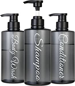 Shampoo and Conditioner Dispenser - 3 Pack 16 oz Bathroom Shower Bottle with Pump - Plastic Reusable Empty Shampoo Bottles Liquid Soap Lotion Containers for Body Wash Dispenser