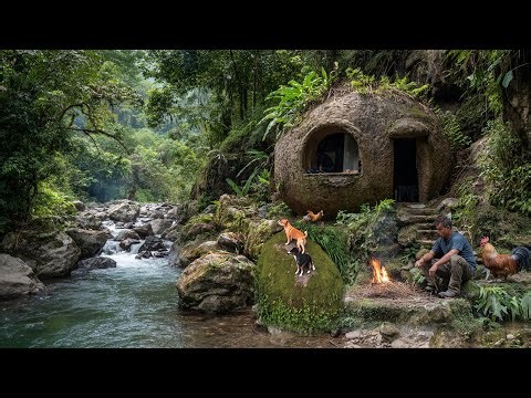 Build shelter entirely from mud in the forest - Survive with Animals, Cook overnight in rainforest