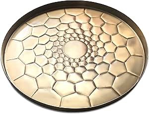 Gold Hexagon Hammered Round Tray | Large Metal Decorative Serving Platter | Brass Circular Display for Coffee Table, Bar and Liquor 13 inch