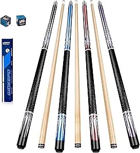 Wakefa Pool Sticks Set of 4-58 Inch Maple Wood Pool Sticks, Pool Cue Stick Include 4pcs 18~21 oz Billiard Cue Sticks and 2pcs Pool Chalk, Pool Table Sticks Suitable for Bars, Club, Pool Table Sports