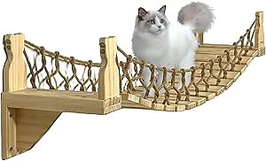 Cat Wall Shelves Wall Mounted Cat Bridge and Walkways Wooden Hammock Perch Bed Climbing Step Cat Ladder Lounge Modern Furniture Set for Jumping and Rest