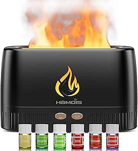 Essential Oil Diffusers, Quiet Flame Diffuser, Waterless Auto-Off Portable Aromatherapy Diffuser Flame Humidifer, Black