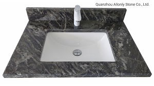 [Hot Item] Solid Surface Black Forest Granite One Piece Bathroom Sink and Countertop