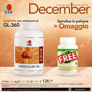 Product Promotion from DXN Italy for November 2019. Promo Dicembre Spirulina Gratis. Promo Dicembre Una Confezione Di Civattino Gratis. #DXN #DXNItaly #DXNProduct #ProductPromotion #Promotion | DXN Global