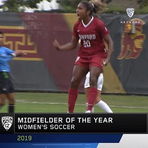 You know the name, and you know her game. ⚽️ Catarina Macario is currently leading the country in five different categories including assists (18) and points (64), and ranks second in goals (23). Stanford Women's Soccer's Macario is the #Pac12Soccer Midfielder of the Year: pac12.me/2019-WSOC-POY | Pac-12 Conference