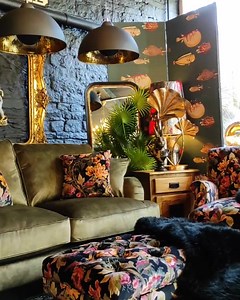 Howard Olive Velvet & Boho Floral Armchair .... The perfect combo! 🏵️😍 All in-stock ready for quick delivery. Message us for more info or photos. 👌 | Vintage Sofa Co.