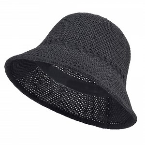 EINSKEY Packable Straw Bucket Hat for Women, Summer Beach Bucket Hat Foldable Woven Black
