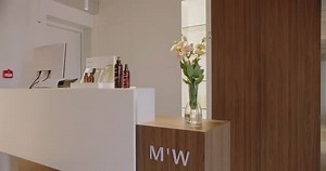 Modern Beauty Salon Reception Desk with Elegant Wood Finish