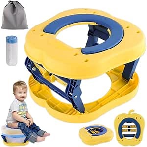 Cyrico Portable Potty Seat for Toddler Travel, Foldable Travel Potty Training Toilet with Storage Bag for Boys and Girls, On The Go Car Potty for Camping and Outdoor, Includes 15 Disposable Bags