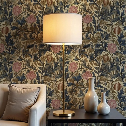 Whimsical Bloom Wallpaper – Retro Floral Wall Mural, Botanical Peel and Stick Wallpaper - VM211 - Etsy