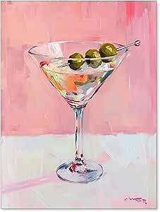 Vintage Pink Martini Posters Trendy Cocktail Alcohol Drinks Canvas Wall Art Prints for Home Apartment Kitchen Bar Cart Decor 12x16 inch Unframed