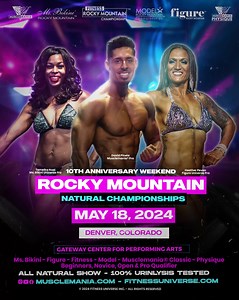 38 reactions | Musclemania® Rocky Mountain - May 18 - Denver, Colorado - Classic, Physique, Model, Ms. Bikini, Figure & Fitness Divisions - Beginners, Novice, Open & Pro Qualifier Classes - All Natural, 100% Urinalysis Testing - Open to all naturals regardless of prior experience! For information, visit Musclemania.com | Musclemania | Facebook