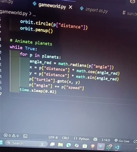 Python code for solar planets moving #Coding