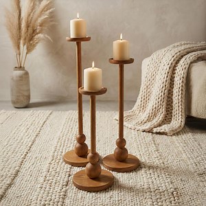 Handcrafted Wood Floor Candle Holder Set | Tall Rustic Candlesticks - Etsy UK