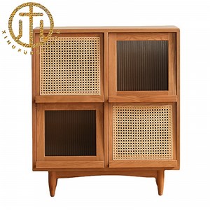[Hot Item] Solid Wood Storage Cabinet Changhong Glass Net Red Bookcase Multifunctional Sideboard