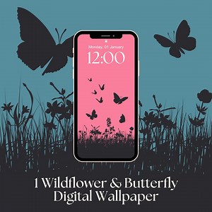 Wildflower & Butterfly iPhone Wallpaper in Pink and Grey | Digital Download | Phone Aesthetics | Flora and Fauna | Nature | Phone Background - Etsy Canada