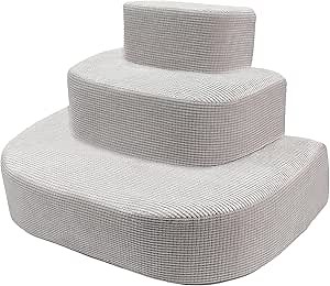 Dog Stairs for Small Dogs, Circular Sponge Pet Steps with Non-Slip Bottom for High Beds and Sofa, 3 Steps Dog Stairs Best for Dogs Injured, Older Dogs Cats, Pet with Joint Pain (Beige Grey, 3 Steps)