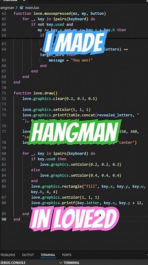 👨‍💻🤓 I Made Hangman With Just 90 Lines Of Lua Code
