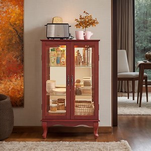 CKEASEAN Curio Cabinet with Tempered Glass Doors, Light Bulb Included, Mirrored Back & Adjustable Shelves