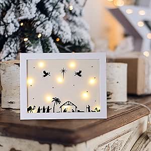 Barydat Nativity Shadow Box Decoration LED Nativity Scene for Christian Tabletop Wall Decor Indoor Black Nativity Scene Bible Table Decor for Church Holiday Party Decor Supplies
