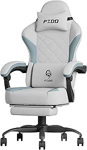 Computer Chair, Gaming Chairs for Adults with Footrest & Lumbar Support, Fabric PC Office Chair, High Back PC Chair Ergonomic Gamer Chair with Wide Cushion, Recliner, 300LBS, Teens, Gray