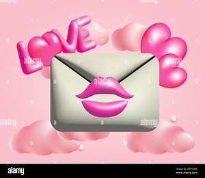 3d white mail envelope with pink hearts and lips vector illustration. Clouds, kiss and letter love. Realistic design for Valentine and Mother Day, wed Stock Vector Image & Art - Alamy