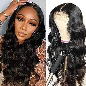K'ryssma Body Wave Lace Front Wig Human Hair with Middle Parting Pre Plucked Brazilian Remy T Part Human Hair Wigs with Baby Hair Natural Color 18 inches