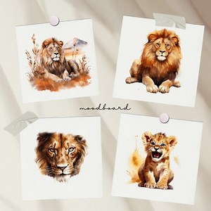 Lion Watercolor Clipart Bundle: 100  Safari Animal PNG Graphics (digital Download) - Etsy