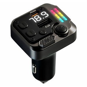 Modulator FM Droovy® Auto, Bluetooth 5.3, Transmitator FM cu functie de incarcator auto QC 3.0, LED RGB, Afisaj Digital, Hands-Free, Metalic - eMAG.ro