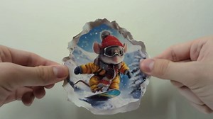 Snowboarding Mouse - Mouse Hole Wall Sticker