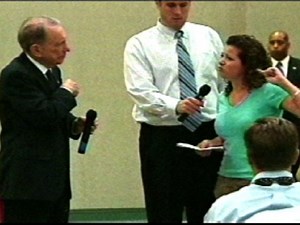 Specter town hall gets heated