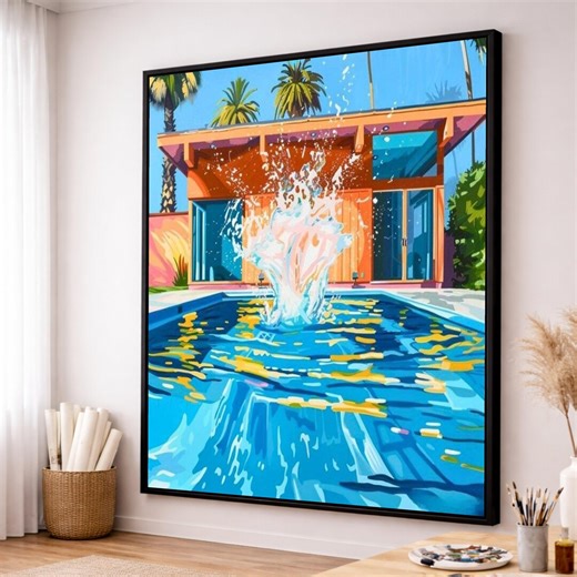 David Hockney Splash Poolside House Canvas, Modern Pop Art Swimming Pool Wall Decor - Etsy