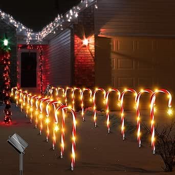Candy Cane Lights, 24 Pack Upgraded Christmas Candy Cane Lights, Outdoor Solar Waterproof Candy Cane Christmas Decorations with 144 LED Lights, Christmas Driveway Lights for Yard Garden Holiday
