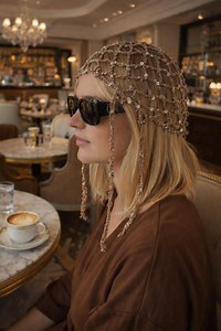 Mink Tone Chain Knit Headpiece With Tiny Metallic Sequins Skull Cap - Etsy UK