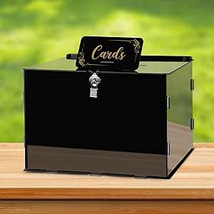 Black Arcylic Wedding Card Box Clear Card Box with Lock and Card Sign for Wedding Reception Wishing Well Gift Card Box Money Box for Birthday Bridal Baby Shower Graduation