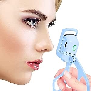 Heated Eyelash Curlers-Eyelash Curler Long-Lasting Natural Curling USB Rechargeable Quickly Curl Eye Lashes with 2 Heating Modes Sensing Heated Silicone Pad (Blue)