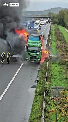 Firefighters tackle burning lorry on M5 motorway near Highbridge