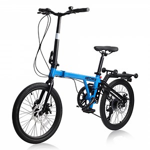 Meghna 20 inch Folding Bike 3-Fold City Bicycle for Unisex Adult 7 Speed Dual Disc Brake Foldable Commuter Bike Blue