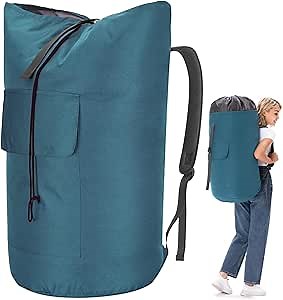 Backpack Laundry Bag, 115L Heavy Duty Extra Large College Laundry Backpack, Dirty Clothes Bag with Shoulder Straps, Laundry Hamper Bag with Drawstring Closure for College Dorm, Apartment Teal