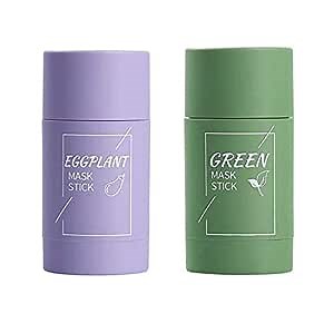 Green Tea/Eggplant Purifying Clay Stick Mask, Face Moisturizes Oil Control, Deep Clean Pore, Improves Skin,for Men Women All Skin Types(2Pcs)