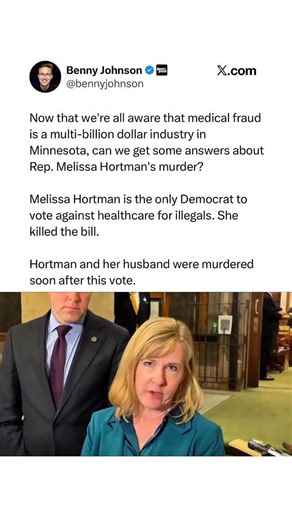 Benny Johnson on Instagram: "Her killer was appointed by Tim Walz. The killer’s wife worked for Tim Walz. The killer said Tim Walz ordered the murder in his confession letter. The killer named Tim Walz multiple times in his arraignment. Her killer had ‘No Kings’ flyers in his car. The guy clearly had a screw loose - but has anyone asked Tim Walz a question about this connection on the record? Has there been an investigation? Dark things are happening in Minnesota, man."