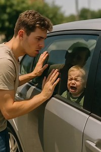 A young man saved a child locked inside a car by breaking the window...