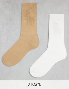 Polo Ralph Lauren 2 pack socks with large pony logo in cream tan | ASOS