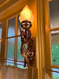 Art Nouveau Brass Mermaid Wall Sconce | Flame Glass Shade | Vintage Deco Light Fixture - Etsy Canada